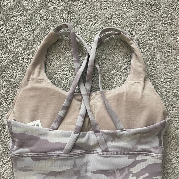 Lululemon PINK PURPLE CAMO LUXTREME RIBBED SET Energy Bra Long Line + Leggings 4 - Picture 10 of 15